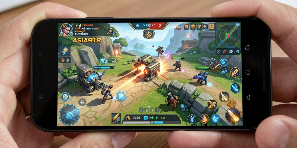 Screenshot gameplay ASIA918 yang menunjukkan pertempuran epik dan pembangunan strategi.