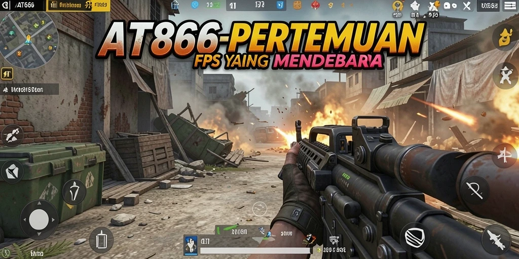 Screenshot utama AT866 menampilkan pertempuran FPS yang intens.