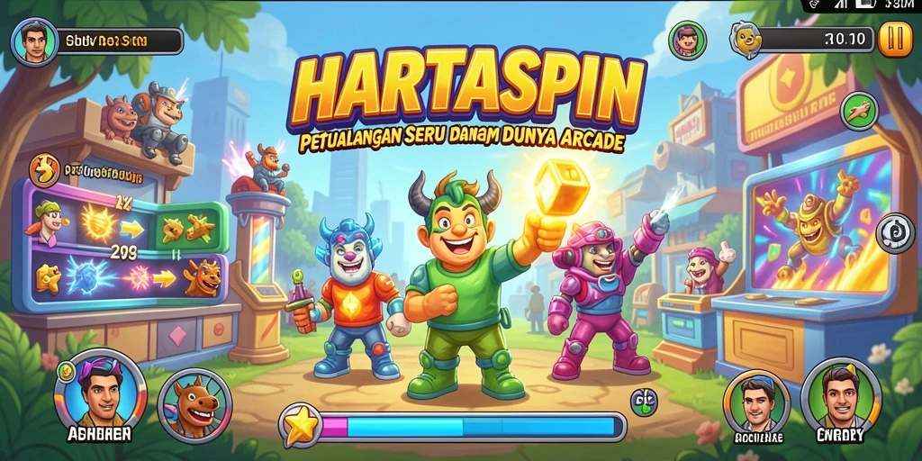 Screenshot utama HARTASPIN menampilkan aksi seru dalam gameplay Arcade.