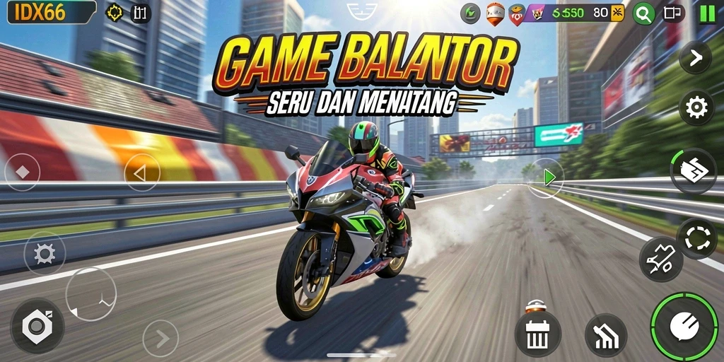 Tangkapan layar menampilkan balapan motor yang mendebarkan di trek yang menantang.