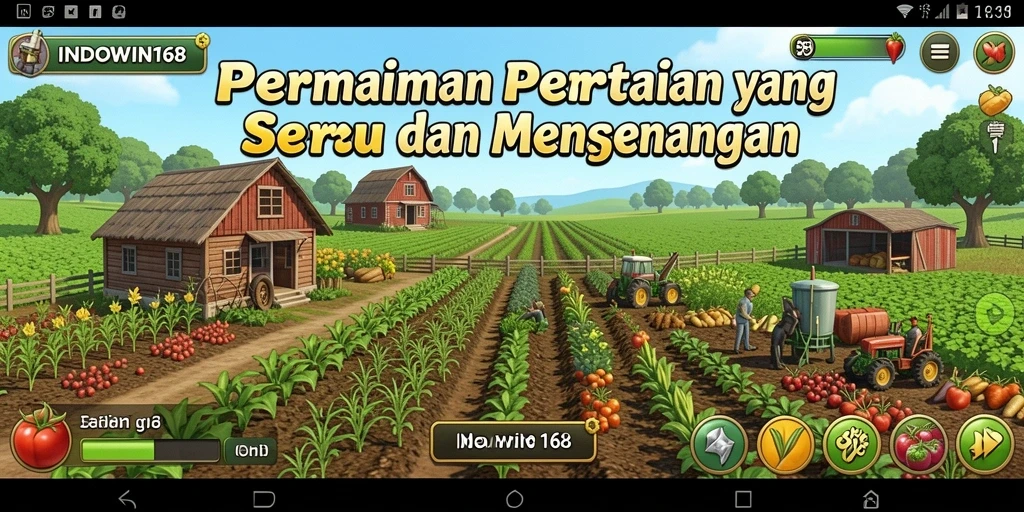 Screenshot utama INDOWIN168 menampilkan aktivitas bertani yang seru dan interaktif.