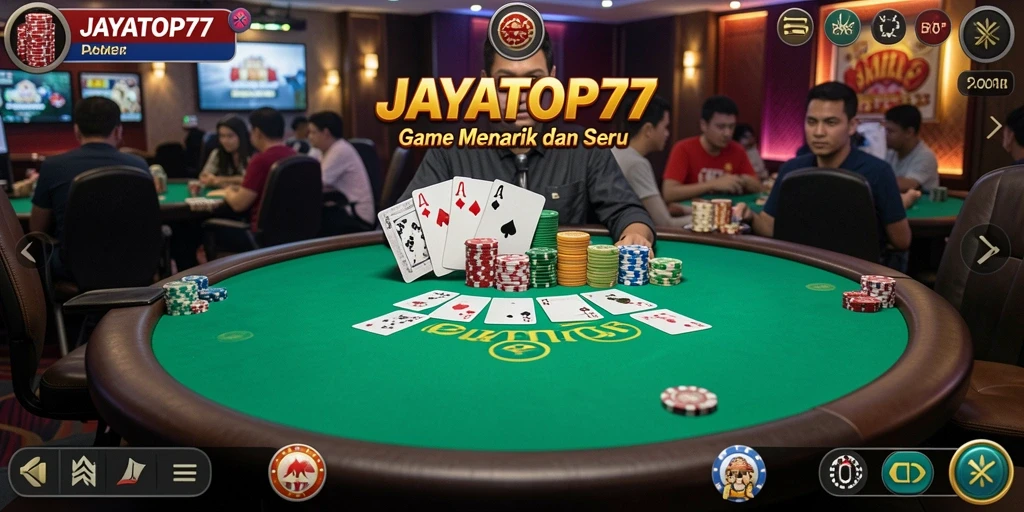 Screenshot utama JAYATOP77 menampilkan gameplay seru poker.