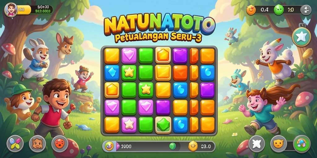 Tampilan gameplay NATUNATOTO dengan kombinasi permata yang menantang.