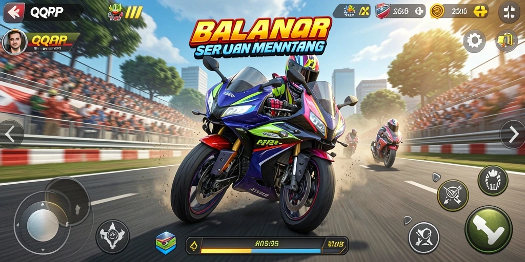 Screenshot gameplay menampilkan serunya balapan motor di QQRP.