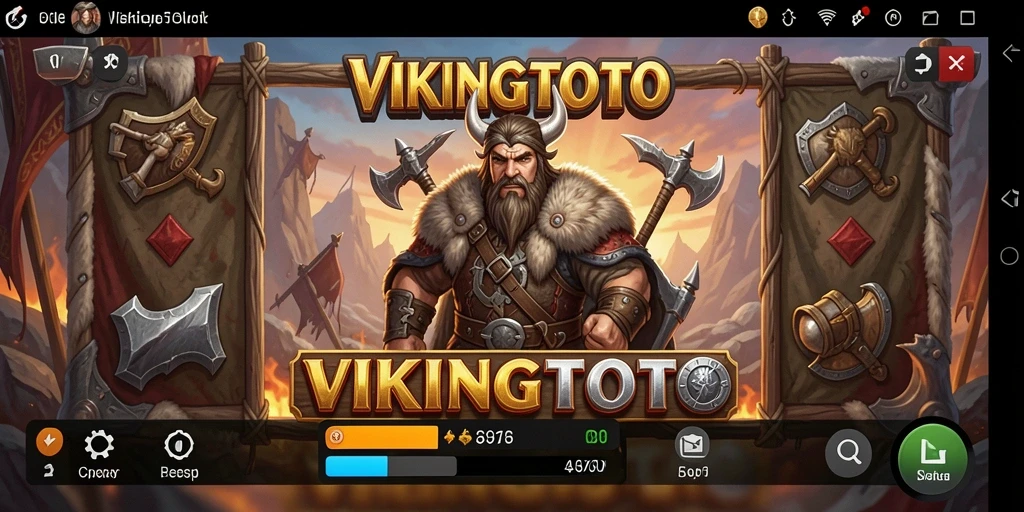 Screenshot gameplay VIKINGTOTO menampilkan gulungan dengan simbol Viking yang menarik.