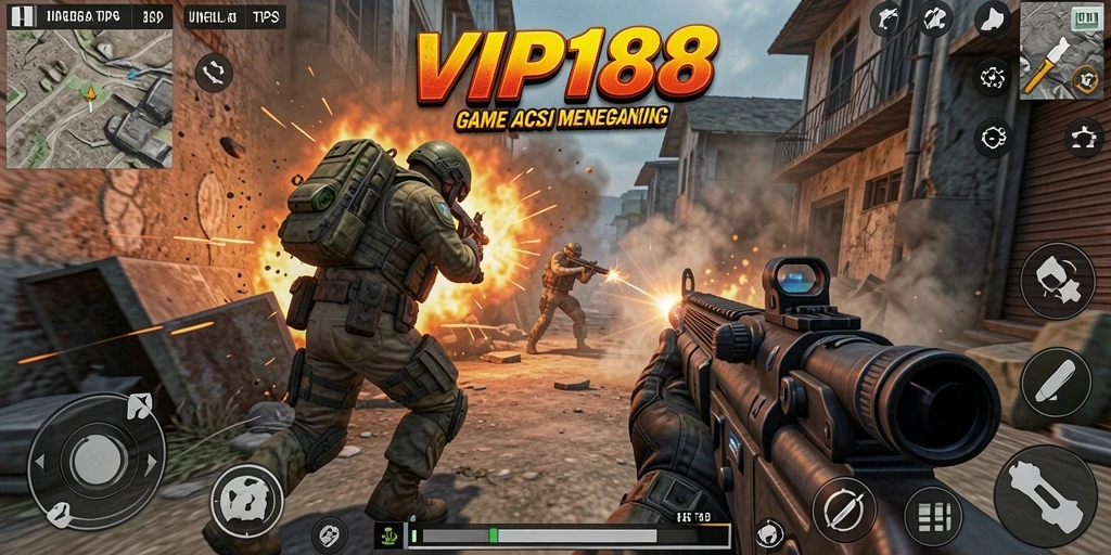 Tangkapan layar utama menampilkan pertarungan seru dalam game TPS.